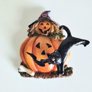 Vintage Halloween Pumpkin and Black Cat Jumping 3" Magnet Kitchen Refrigerator